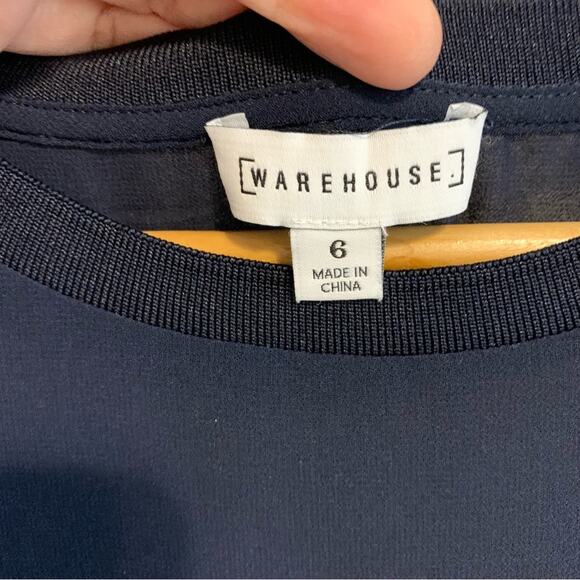 Warehouse Navy Blue Short Sleeve Sheer Top Blouse - Picture 4 of 7